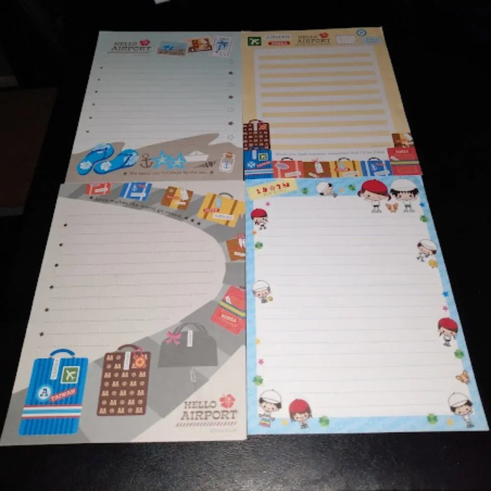 16pc LOT: TRAVEL LOVERS/CARTOON CHARACTER WRITING PAPER + ENVELOPES (4 DESIGNS)